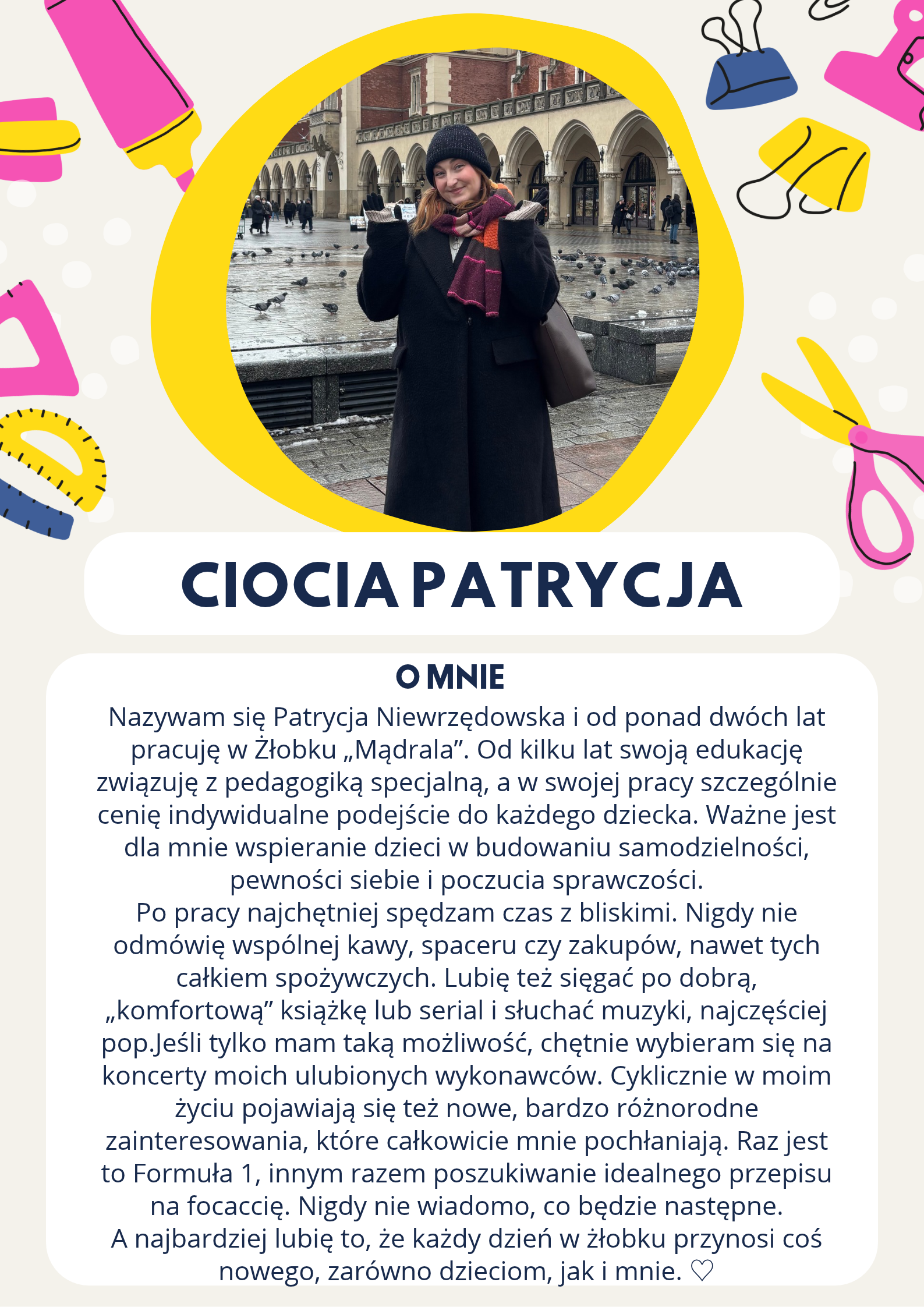 Różowy Żółty Niebieski Beżowy Ilustracje O Mnie Nauczyciel Plakat – kopia – kopia – kopia – kopia-4